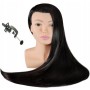 Alícia 70 fodrász babafej válakkal fekete, szintetikus hajból készült babafej tartó állvánnyal, fésülhető babafej, gyakorló fej