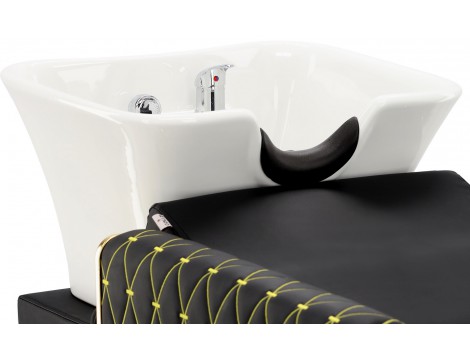 Egy készlet fodrászmosó és 2 x hidraulikus forgatható fodrászszék lábtartóval fodrászszalonba mozgatható kerámia mosómedence szerelvényekkel zuhanyfej - 6