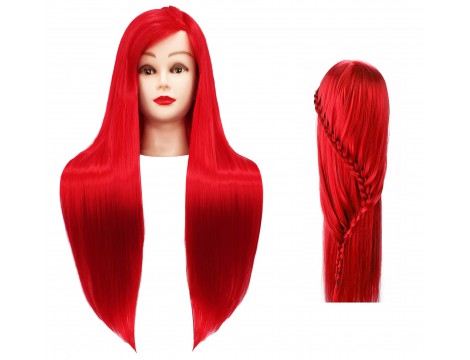 Ilsa edzőfej Red 60 cm, szintetikus haj + nyél, fodrász fésülködő fej, gyakorlófej - 2