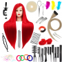 Ilsa edzőfej Red 60 cm, szintetikus haj + nyél, fodrász fésülködő fej, gyakorlófej