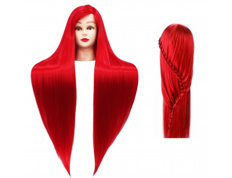 Ilsa edzőfej Red 90 cm, szintetikus haj + nyél, fodrász fésülködő fej, gyakorlófej - 2