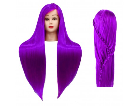 Ilsa edzőfej Purple 90 cm, szintetikus haj + nyél, fodrász fésülködő fej, gyakorlófej - 2