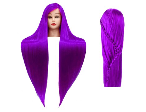 Iza edzőfej Purple 90 cm, szintetikus haj + nyél, fodrász fésülködő fej, gyakorlófej - 2
