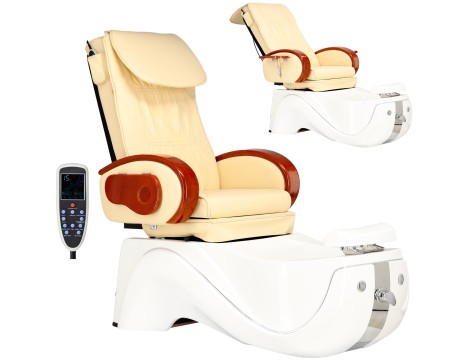 Elektromos kozmetikai szék masszázzsal lábpedikűrhöz a spa szalonokban krémszínű
