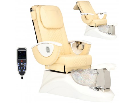 Elektromos kozmetikai szék masszázzsal lábpedikűrhöz a spa szalonokban krémszínű