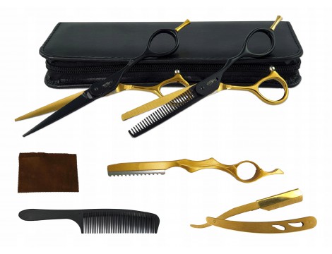Gepard Black Gold 5.5 hajvágó olló, ritkító olló kiegészítőkkel